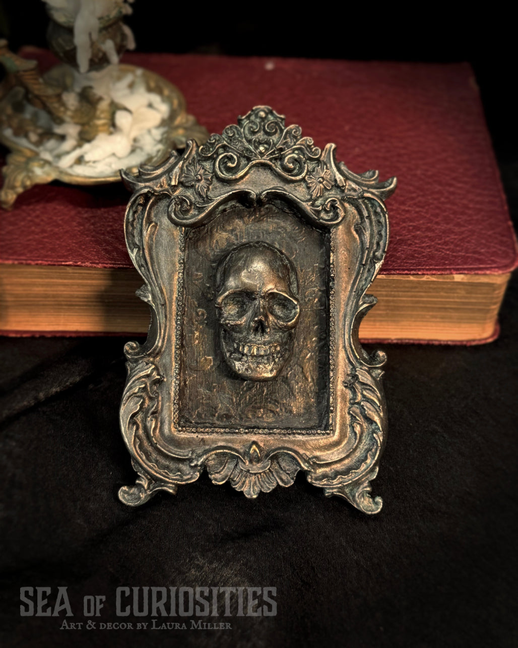 Bronze Verdigris Skull Gothic Framed Wall Art – Small Bronze Frame