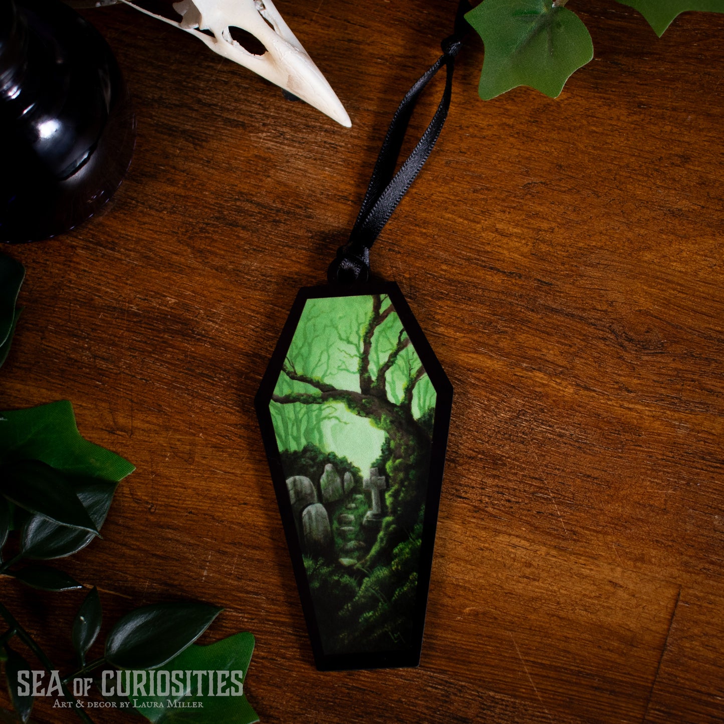 Verdant Veil of Lost Remembrance - Gothic Coffin Hanging Decoration