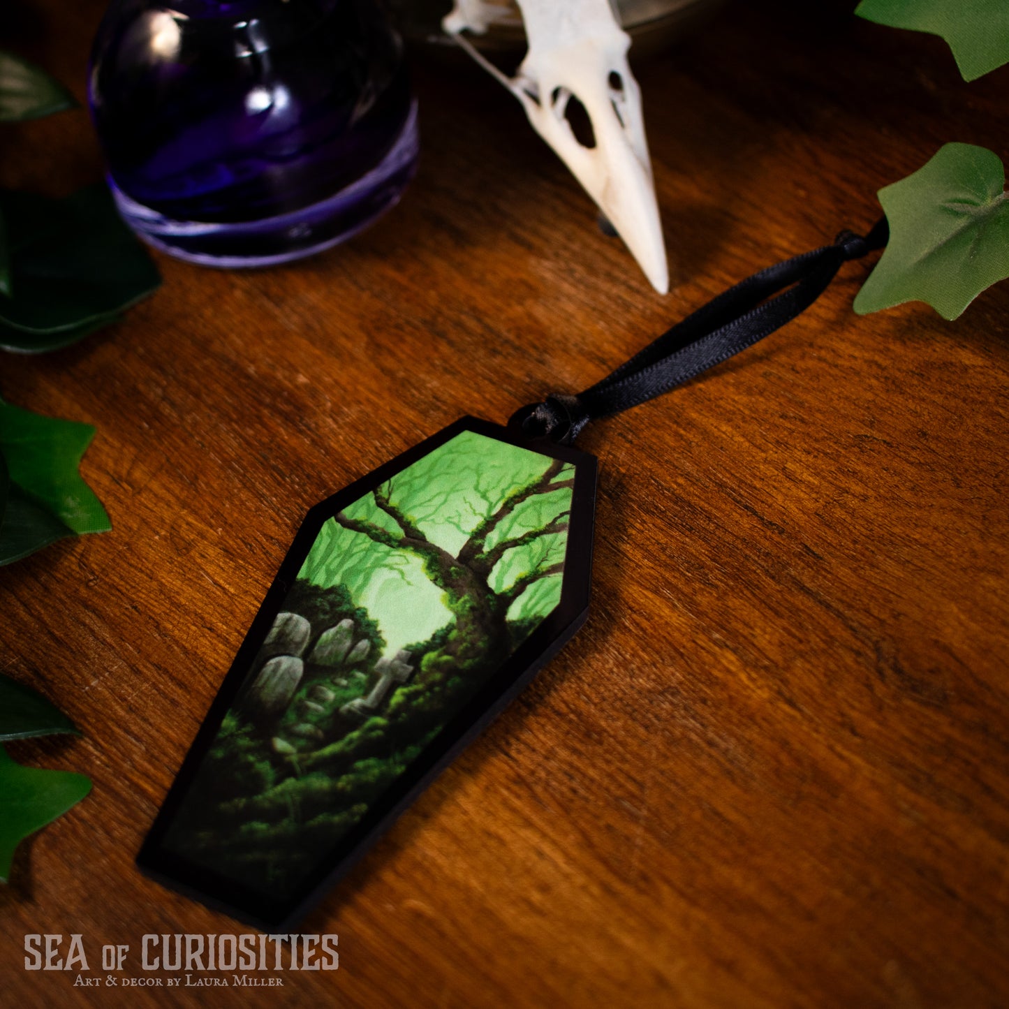 Verdant Veil of Lost Remembrance - Gothic Coffin Hanging Decoration