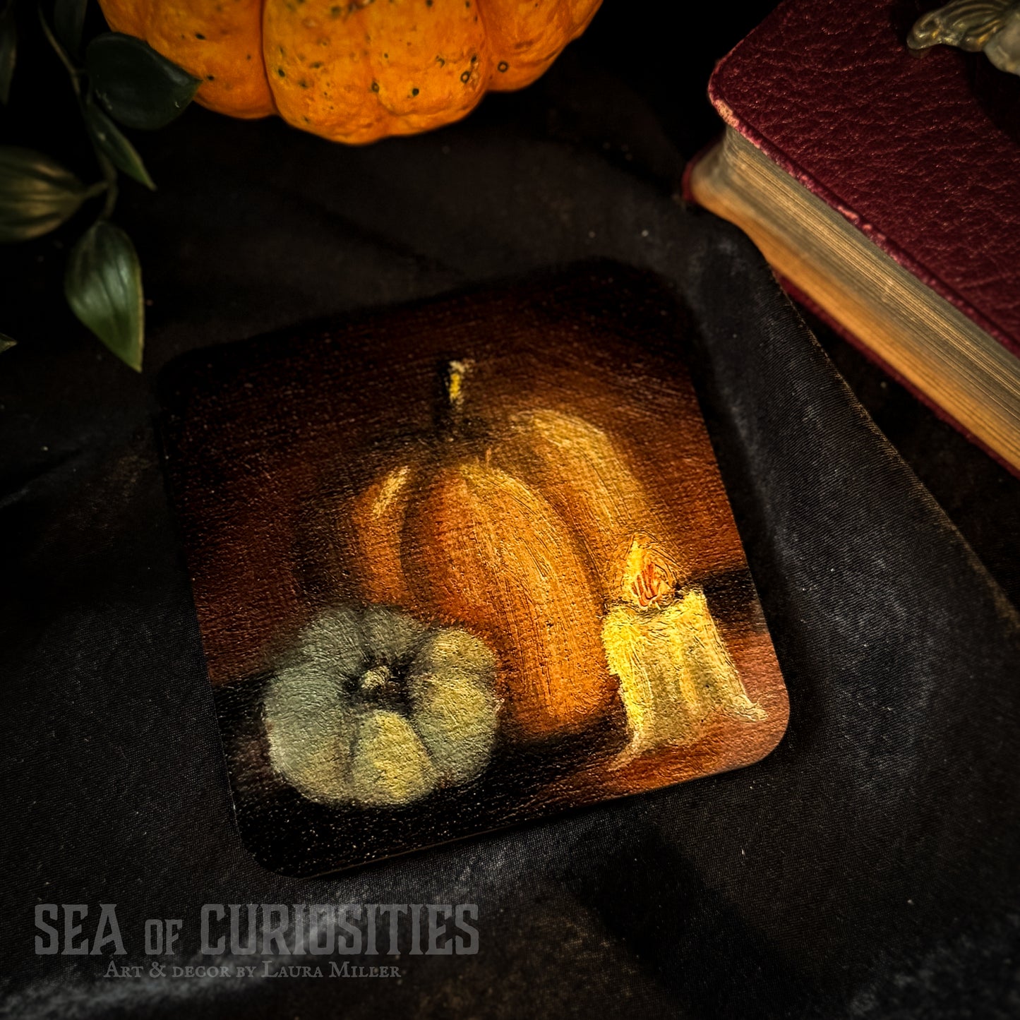 Pumpkins in Candlelight - Gothic Wooden Homeware Coaster