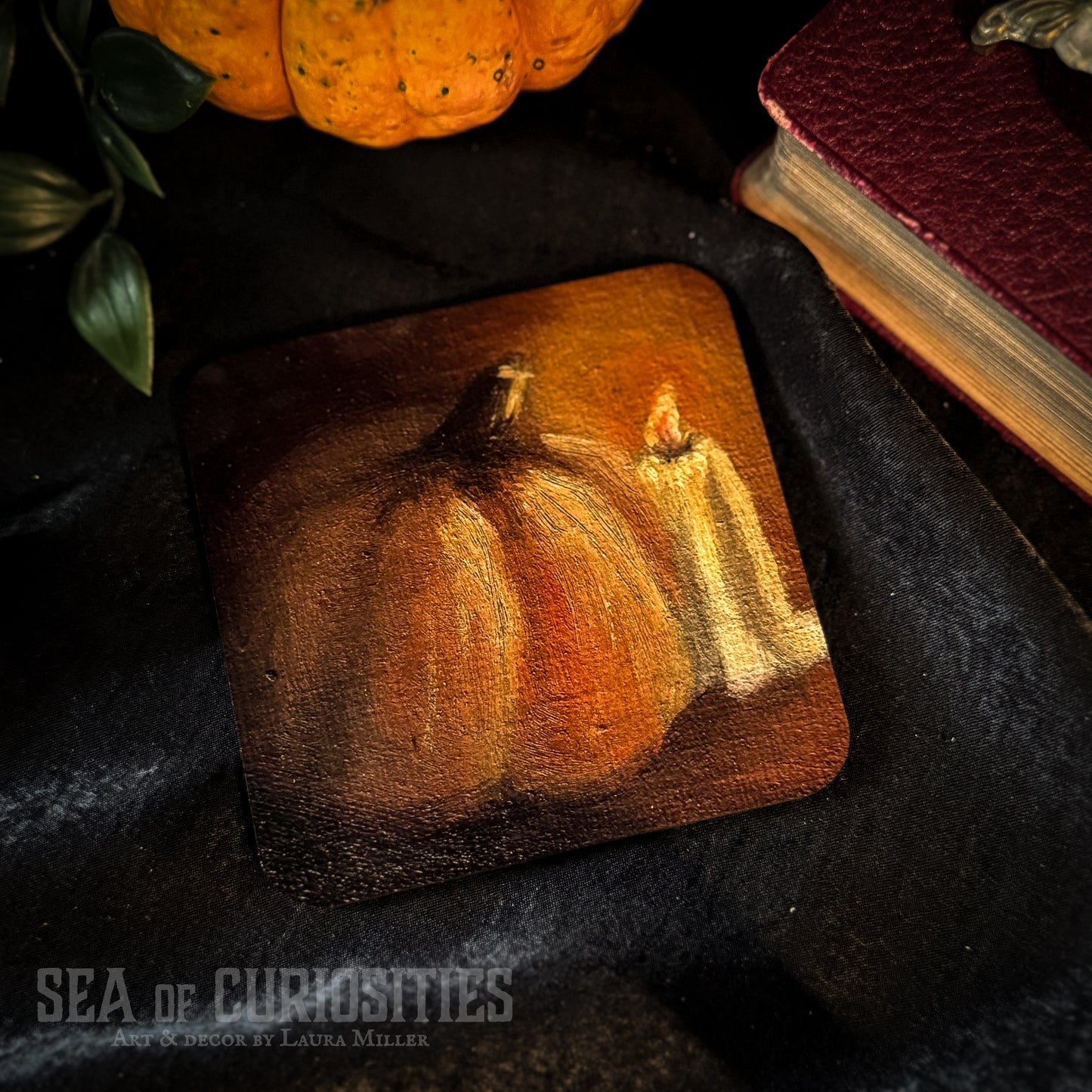 Pumpkin & Candlelight - Gothic Wooden Homeware Coaster
