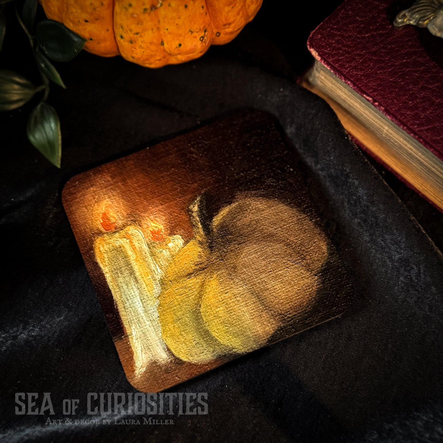 Pumpkin & Candles - Gothic Wooden Homeware Coaster