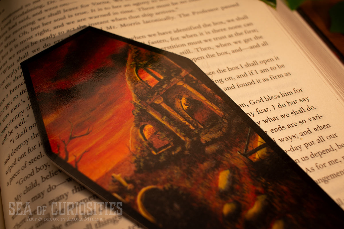 Suns farewell amongst ruined reverence - Forgotten Tombs series - Coffin Shaped Bookmark