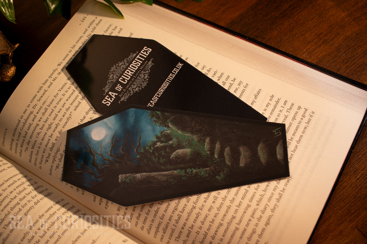 Moonlit embrace of forgotten souls - Forgotten Tombs series - Coffin Shaped Bookmark
