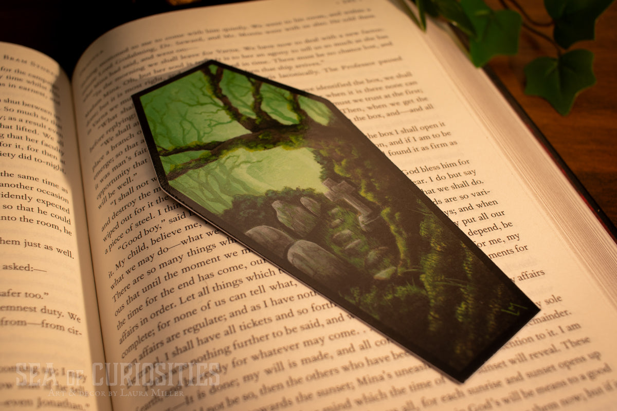 Verdant veil of lost remembrance - Forgotten Tombs series - Coffin Shaped Bookmark