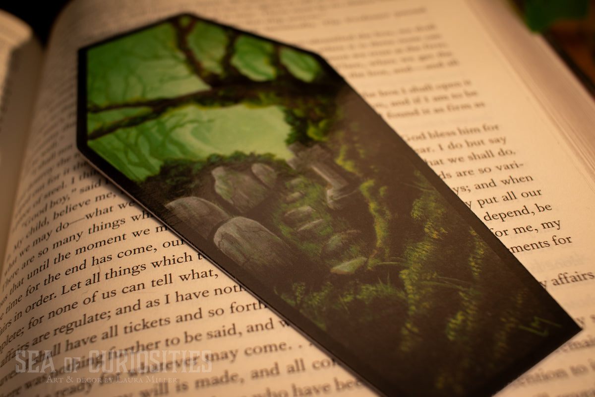 Verdant veil of lost remembrance - Forgotten Tombs series - Coffin Shaped Bookmark