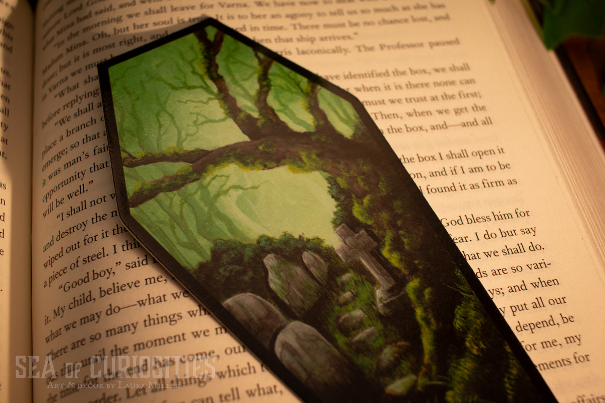 Verdant veil of lost remembrance - Forgotten Tombs series - Coffin Shaped Bookmark