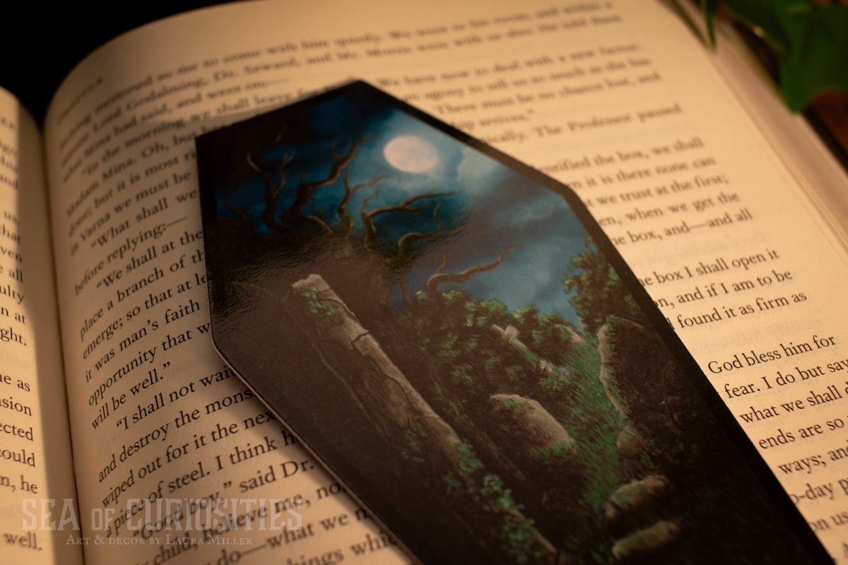 Moonlit embrace of forgotten souls - Forgotten Tombs series - Coffin Shaped Bookmark
