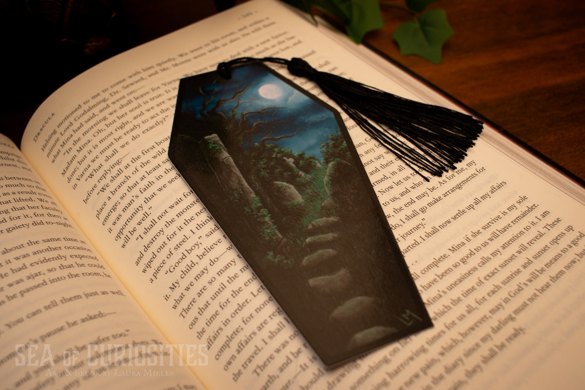 Moonlit embrace of forgotten souls - Forgotten Tombs series - Coffin Shaped Bookmark