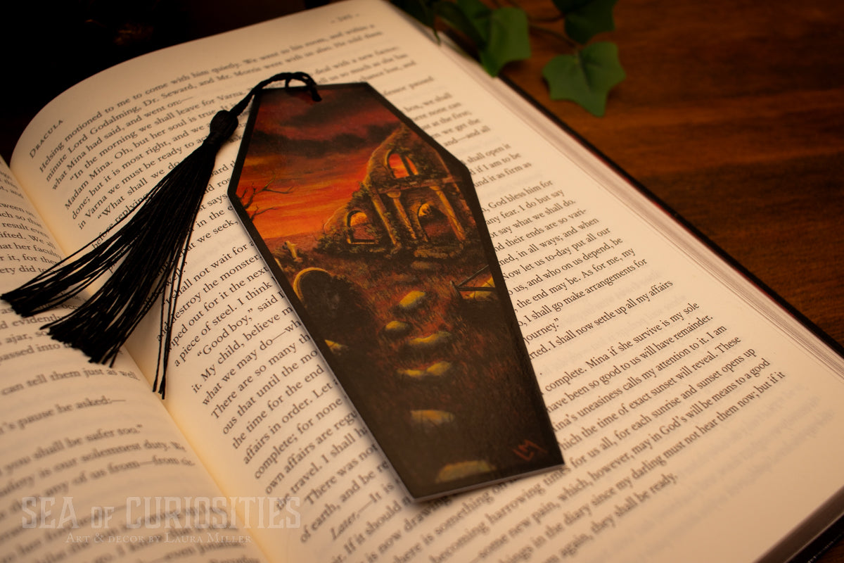Suns farewell amongst ruined reverence - Forgotten Tombs series - Coffin Shaped Bookmark