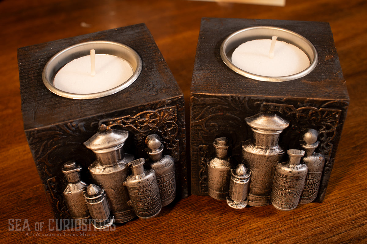 Apothecary bottles - Gothic/Witchy Tealight Holders (sold individually)