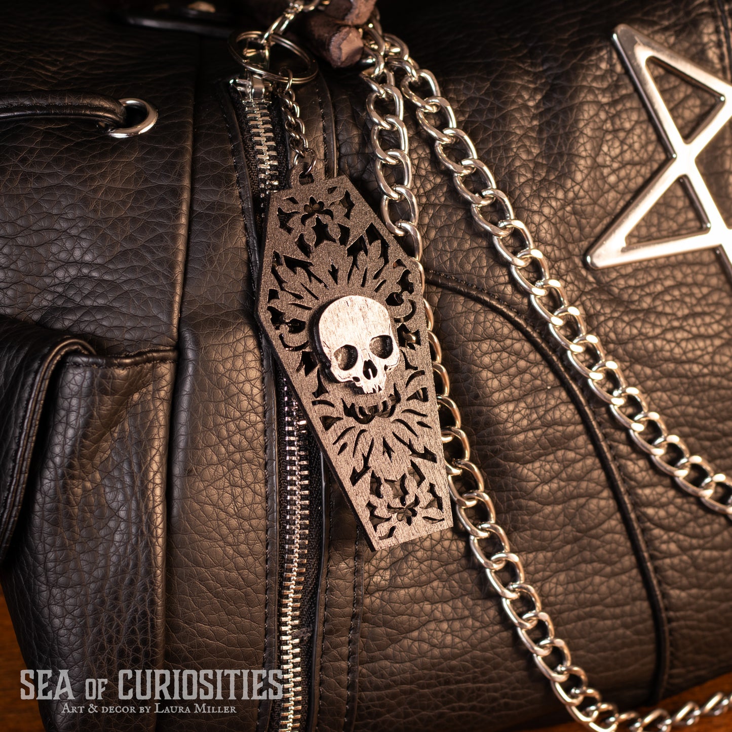 Skull Coffin Gothic Wooden Keyring/Bag charm