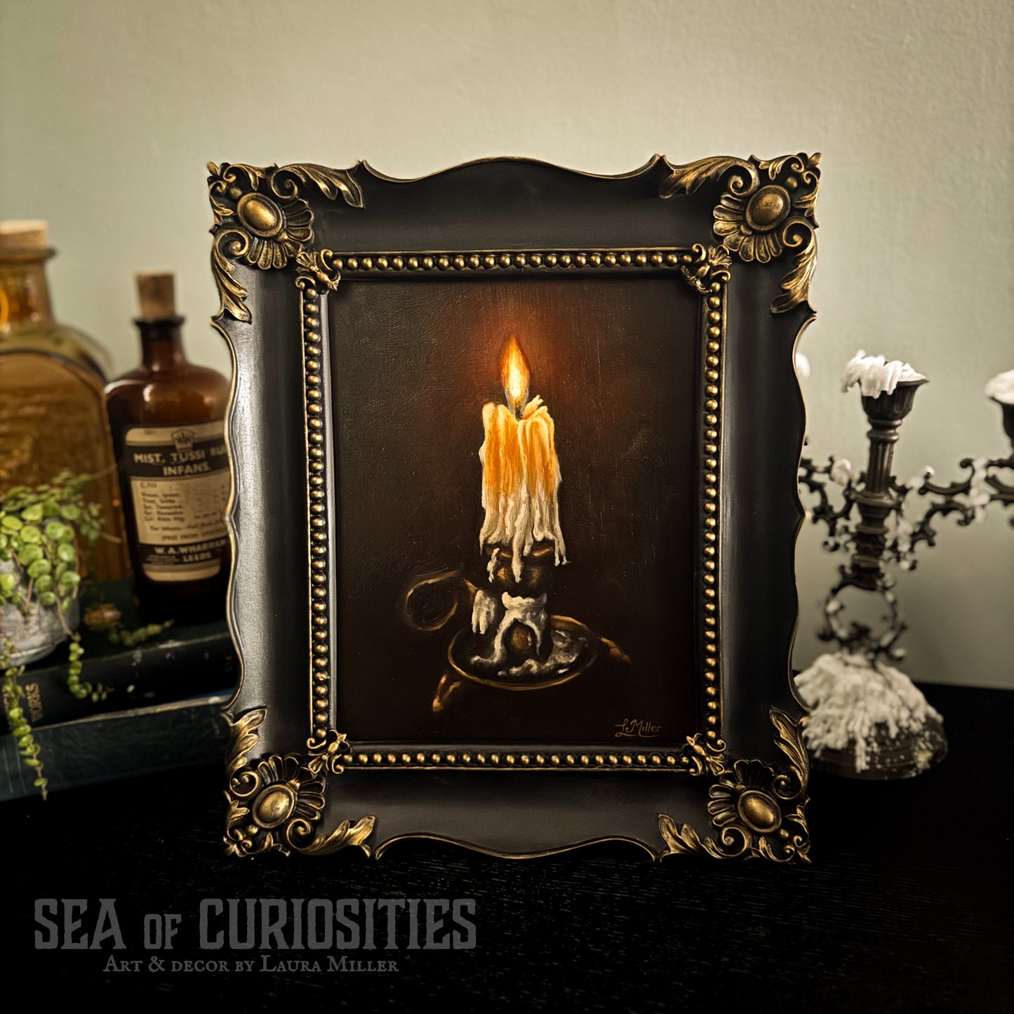"Kindle" - Framed Original 8" x 10" Oil Painting of a Candle in Gothic & Baroque style