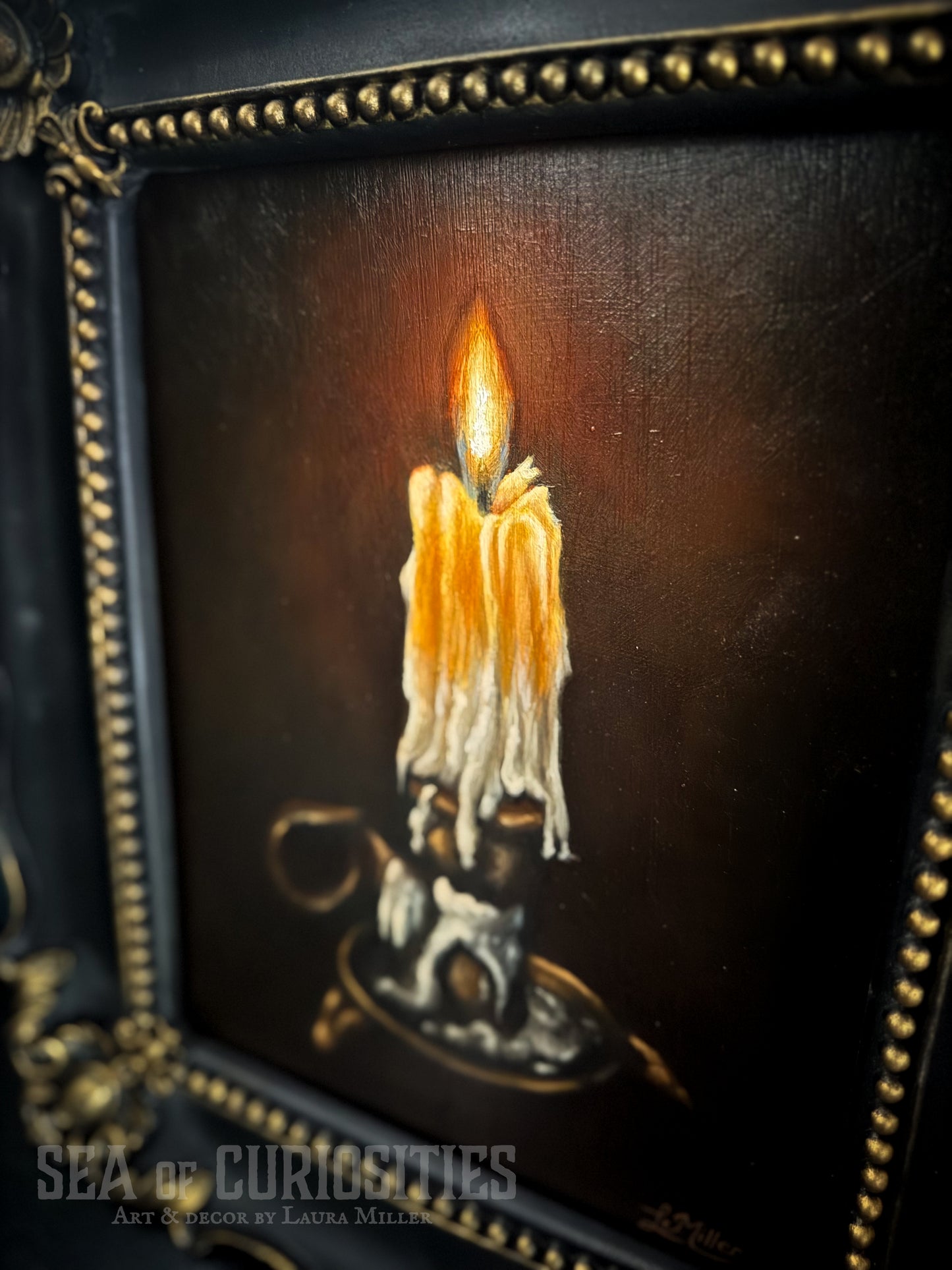 "Kindle" - Framed Original 8" x 10" Oil Painting of a Candle in Gothic & Baroque style
