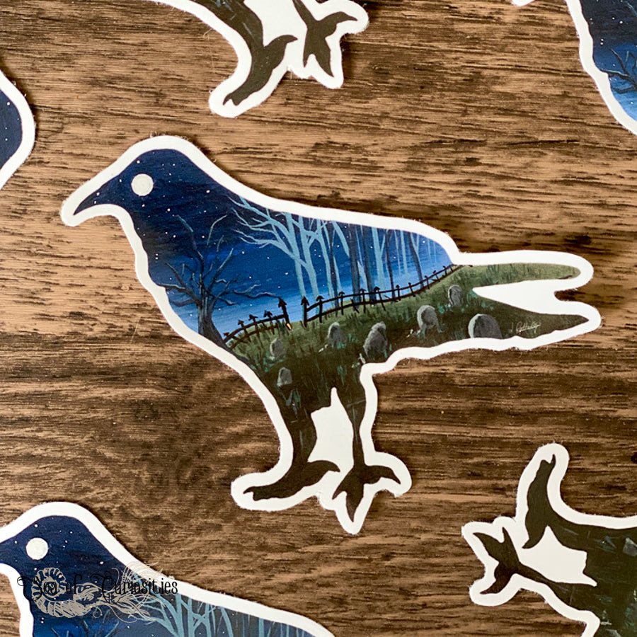 Haunted Graveyard Raven Vinyl Sticker
