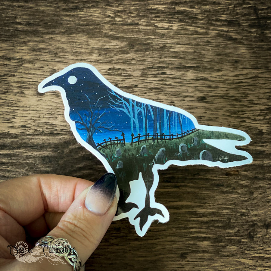 Haunted Graveyard Raven Vinyl Sticker