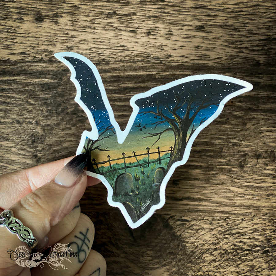Haunted Graveyard Bat Vinyl Sticker