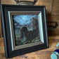 Overgrown Ruins in Moonlight - Framed 4"x4" Original Oil Painting of Medieval Ruins Landscape