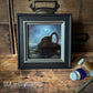 Ruins in the Foggy Moonlight - Framed 4"x4" Original Oil Painting of Medieval Ruins Seascape