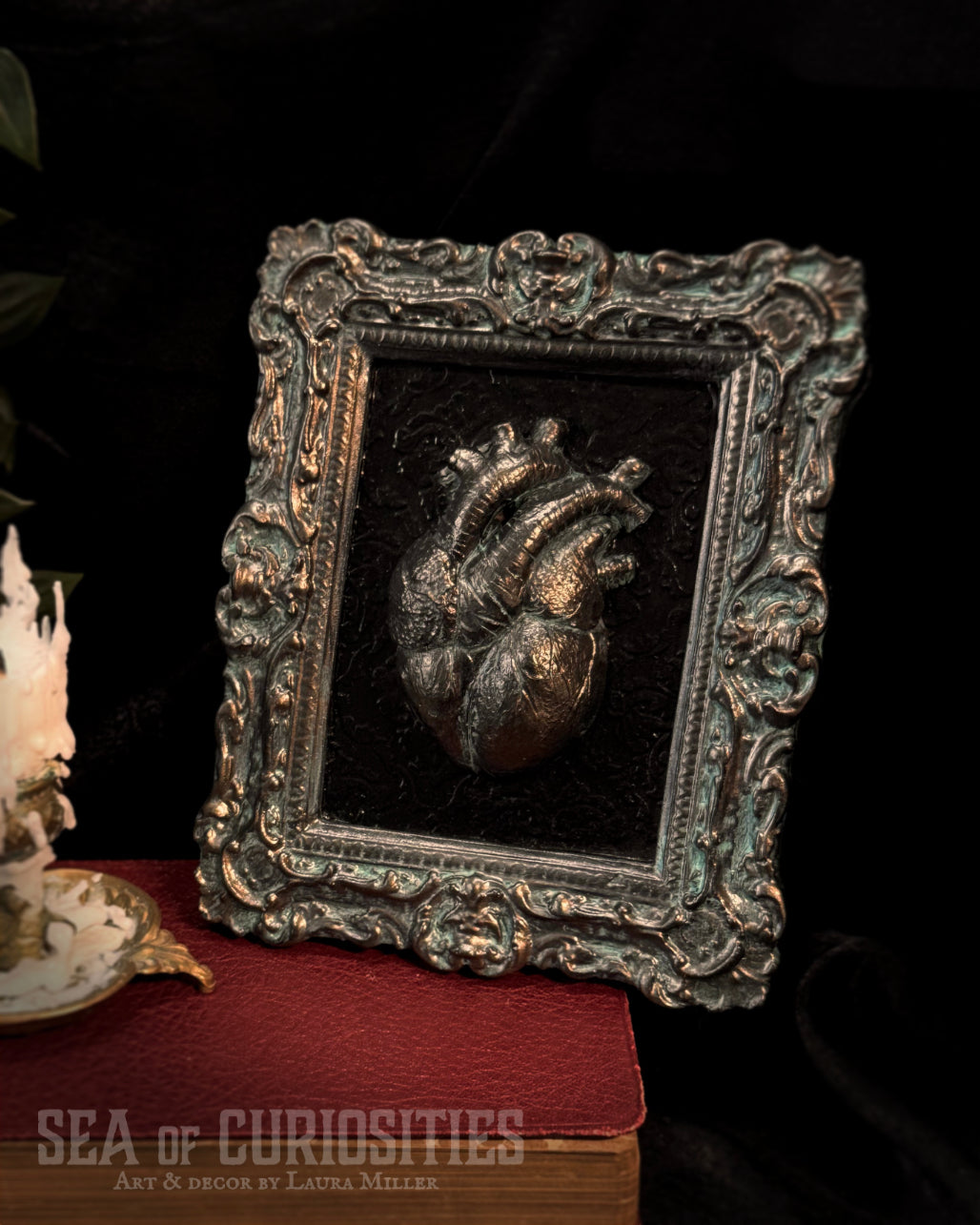 Anatomical Heart Gothic Framed Wall Art - Bronze & Verdigris