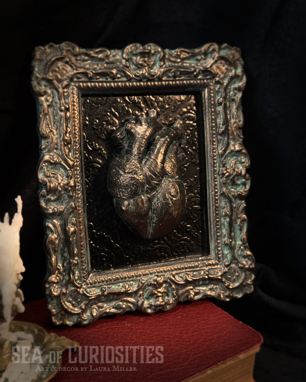 Anatomical Heart Gothic Framed Wall Art - Bronze & Verdigris