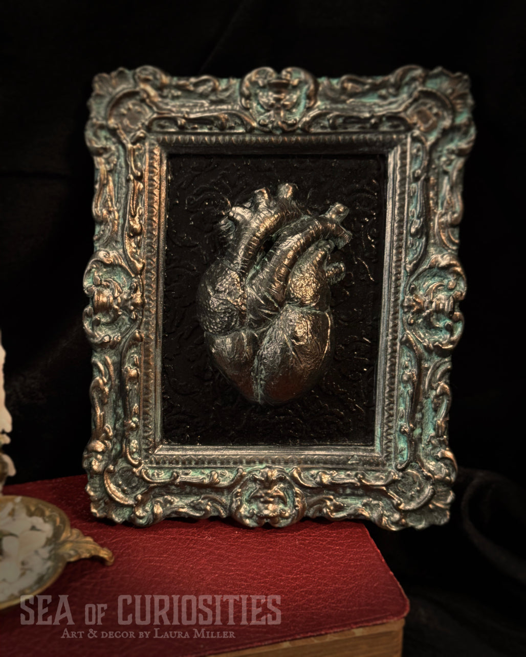 Anatomical Heart Gothic Framed Wall Art - Bronze & Verdigris
