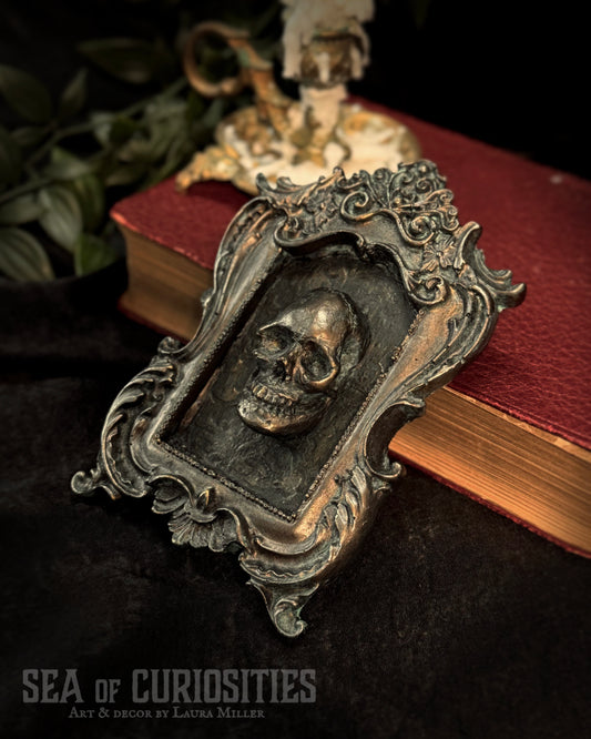 Bronze Verdigris Skull Gothic Framed Wall Art – Small Bronze Frame