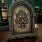 Gothic Stone Arch Window Wall Art – Medieval Lion Head Sculpture - Grey Stone