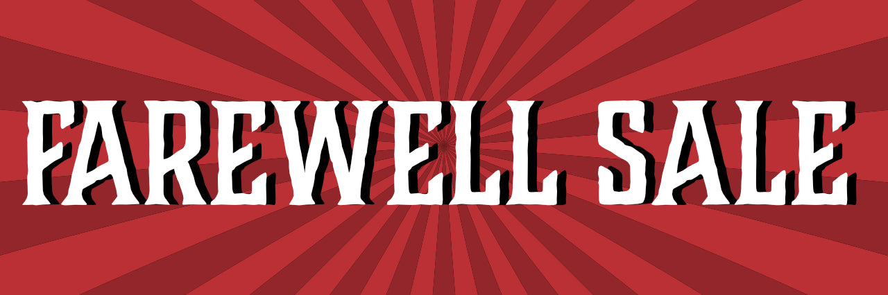 Red background with white 'FAREWELL SALE' text
