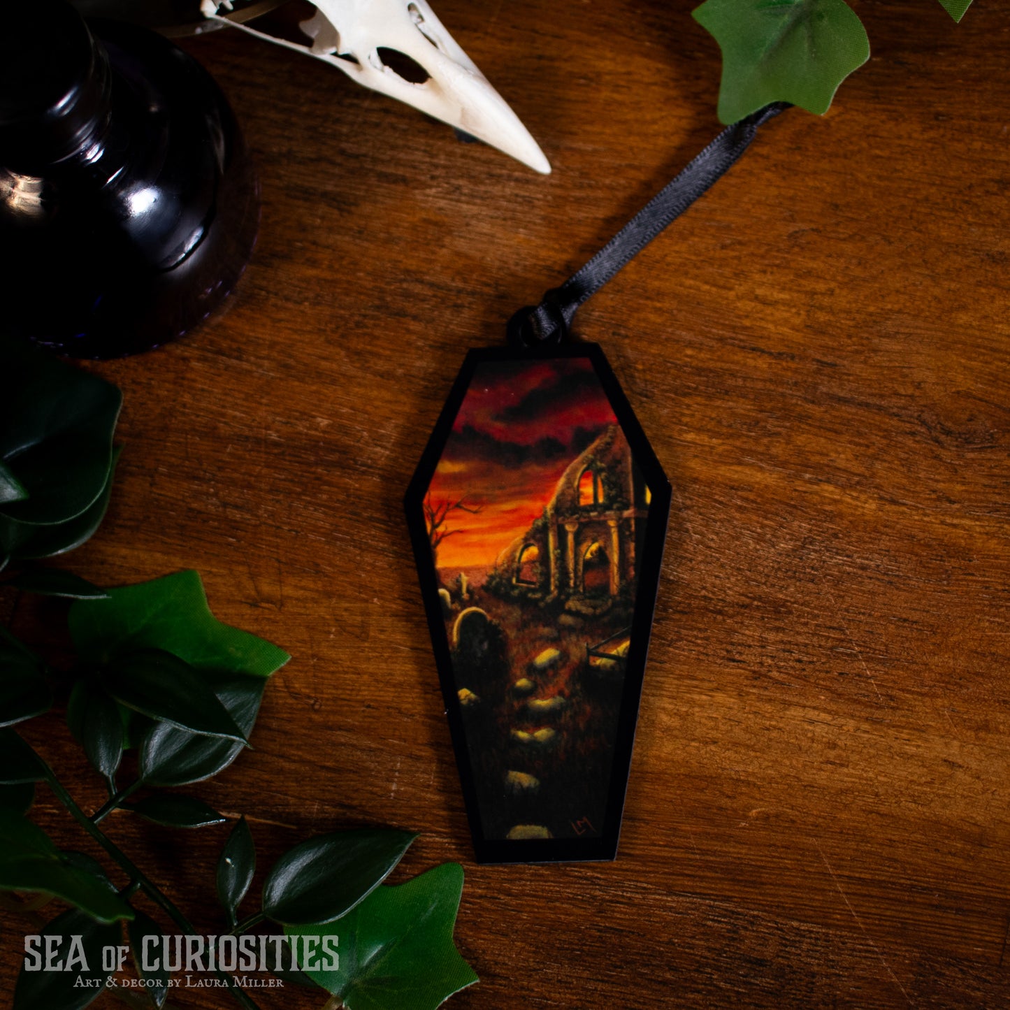 Suns Farewell Amongst Ruined Reverence -  Gothic Coffin Hanging Decoration