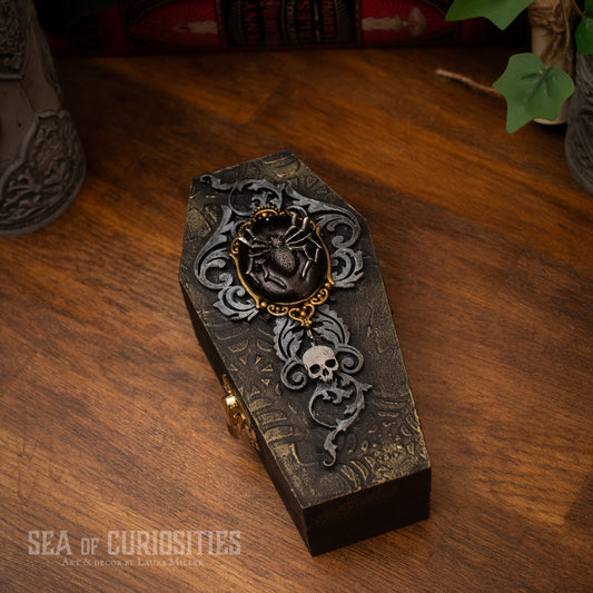 Macabre Web - Wooden Coffin Trinket/Jewellery Box