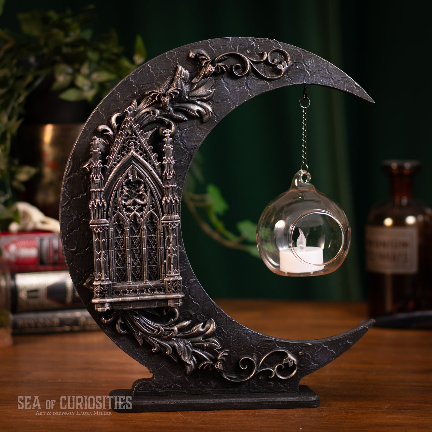 Moonlit Requiem - Gothic & Whimsical Moon Tea light holder