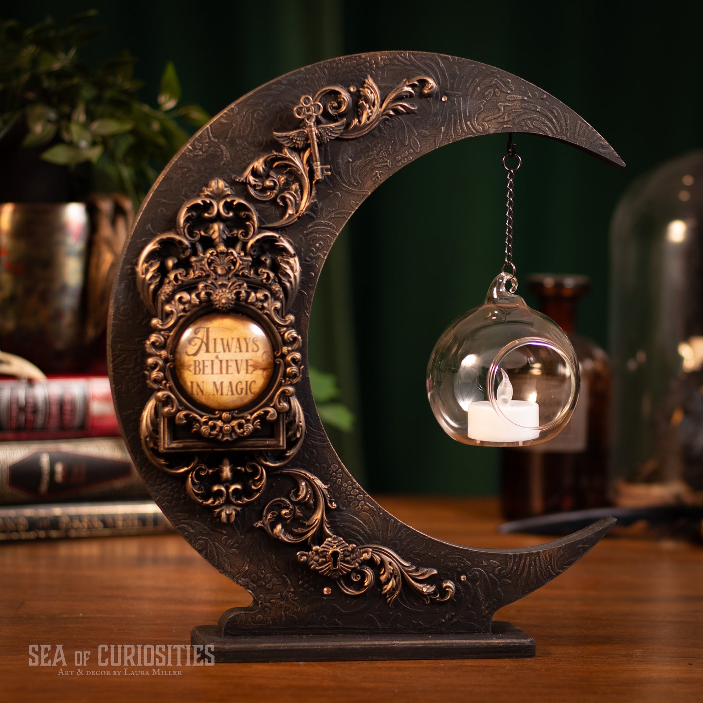 Always Believe in Magic - Gothic & Whimsical Moon Tea light holder