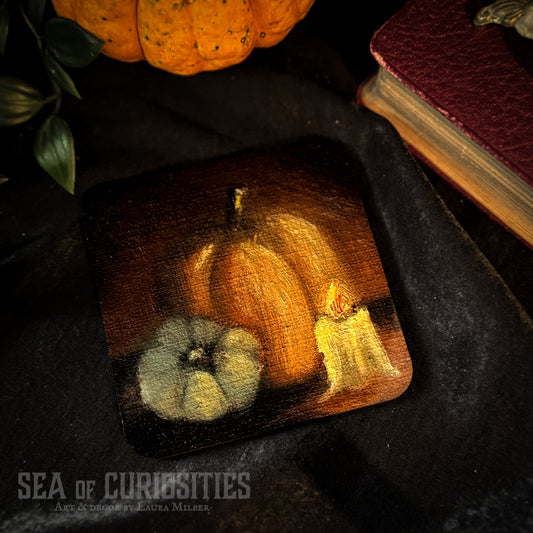 Pumpkins in Candlelight - Gothic Wooden Homeware Coaster