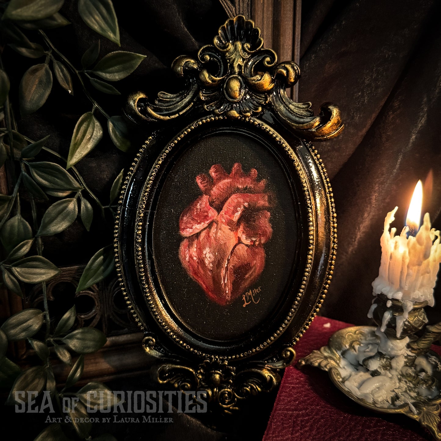 Anatomical Heart - Gothic, moody, framed original oil painting