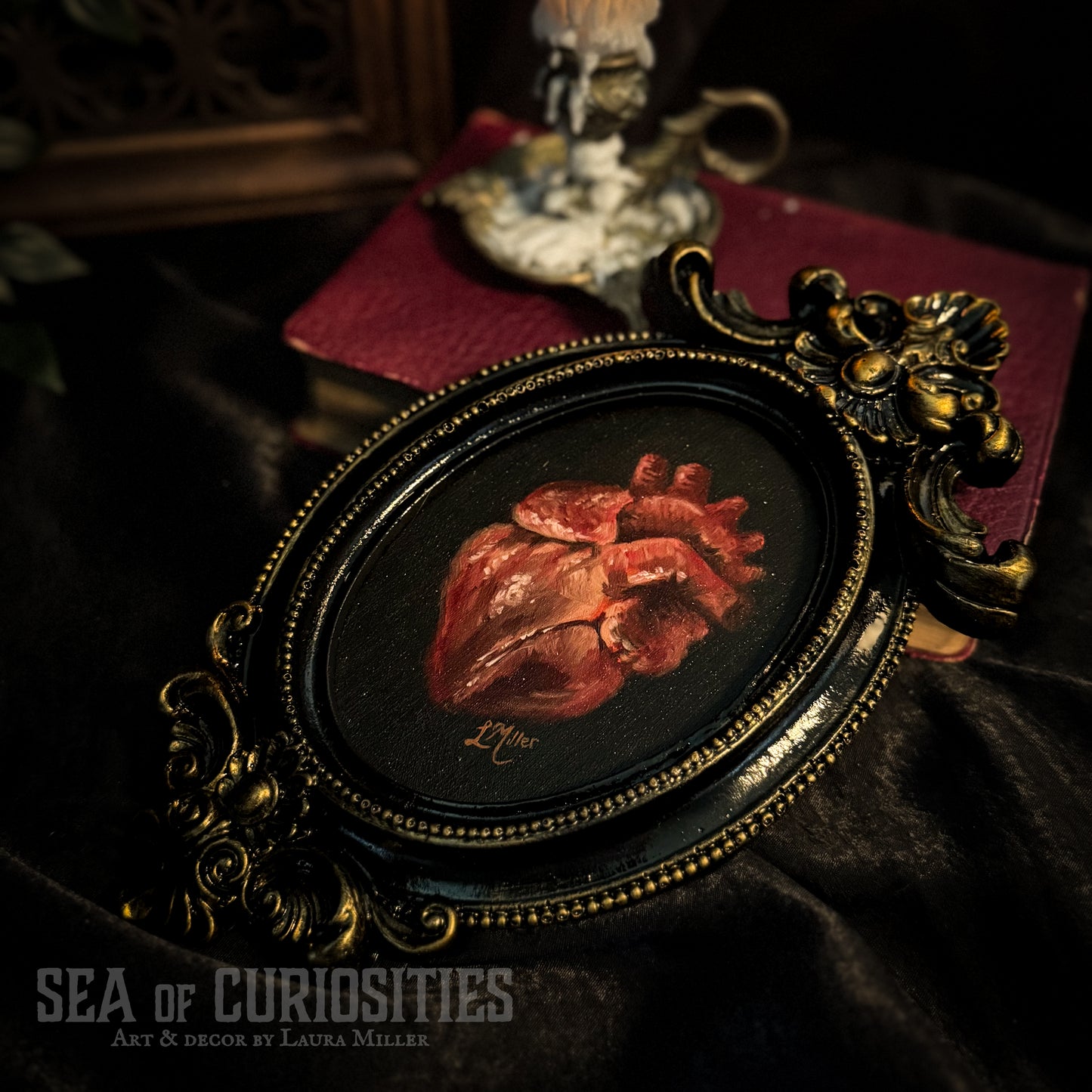 Anatomical Heart - Gothic, moody, framed original oil painting