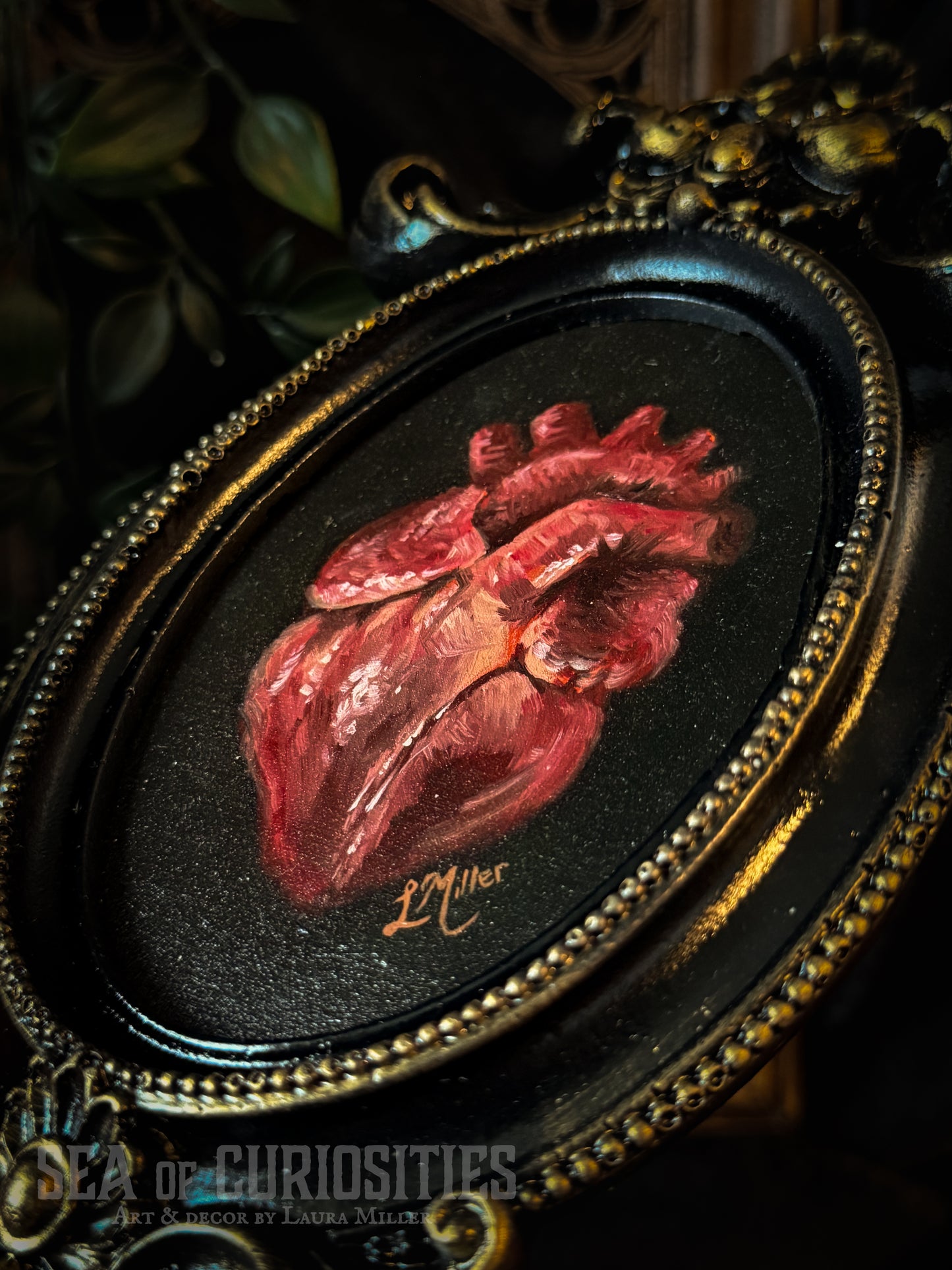 Anatomical Heart - Gothic, moody, framed original oil painting