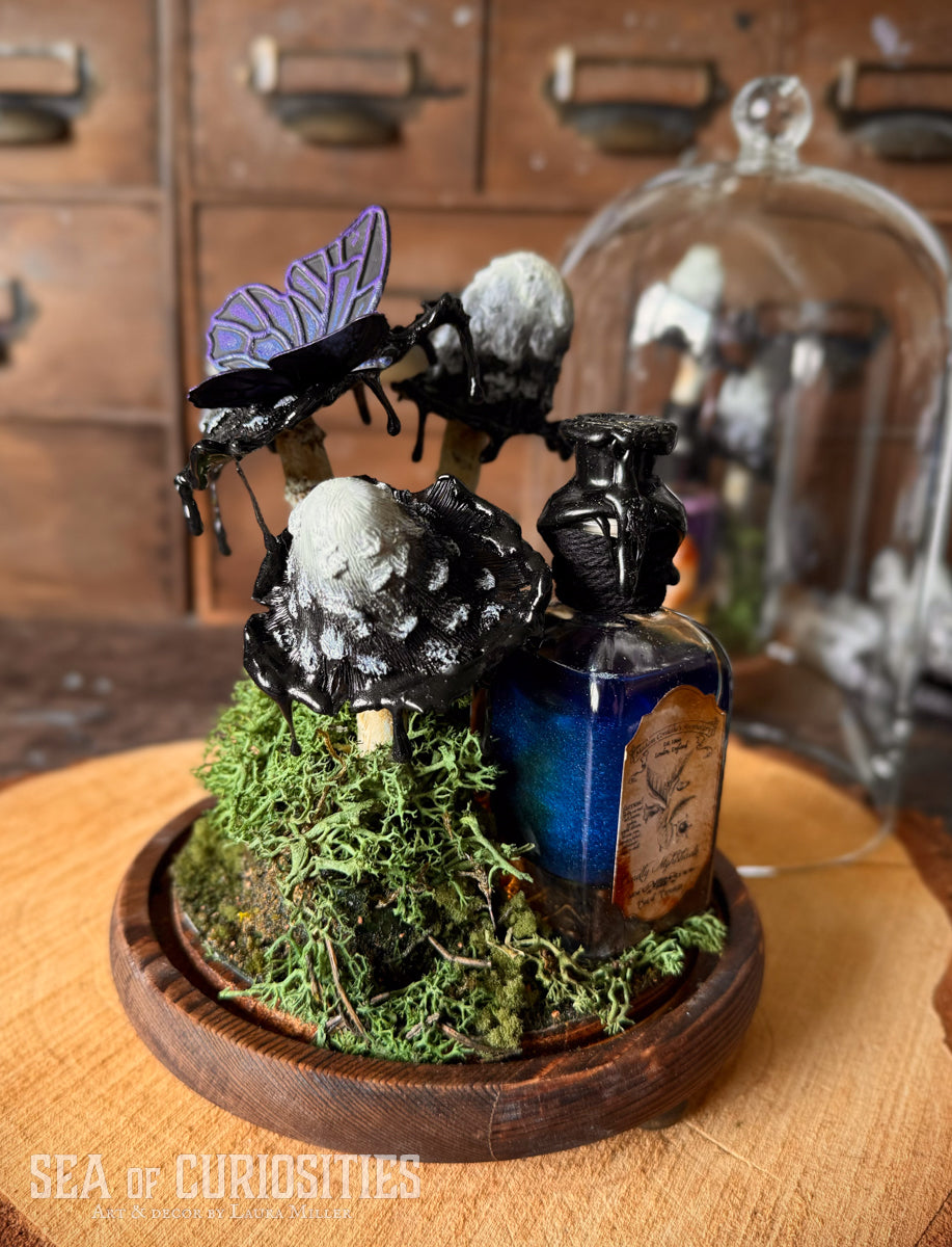 Deadly Nightshade Inky Cap Forestcore Glass Cloche