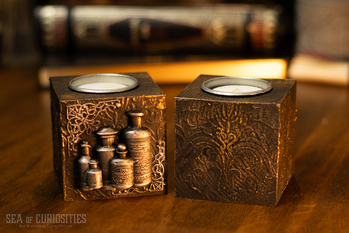 Poisoners Cabinet/Apothecary Bottles - Gothic/Witchy Tealight Holders (sold individually)