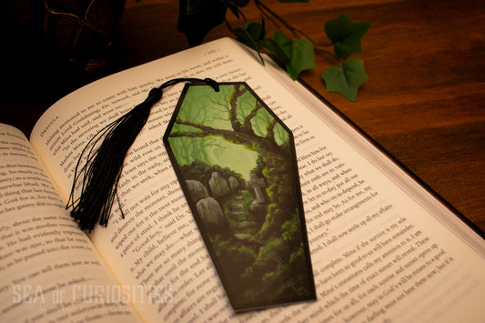 Verdant veil of lost remembrance - Forgotten Tombs series - Coffin Shaped Bookmark