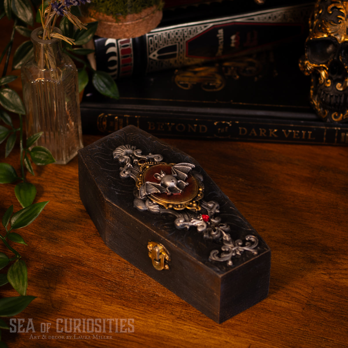 Vampire Bat - Wooden Coffin Trinket/Jewellery Box