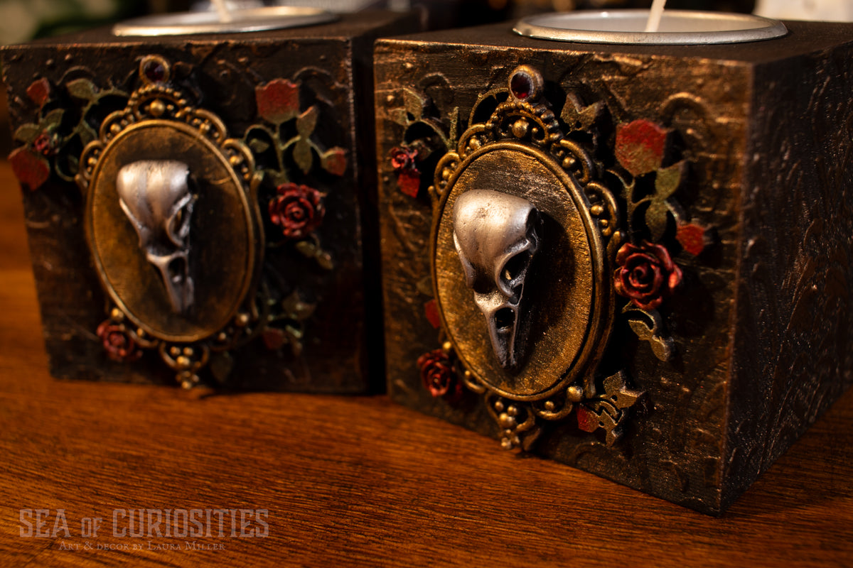Crow & Roses - Gothic/Witchy Tealight Holders (sold individually)