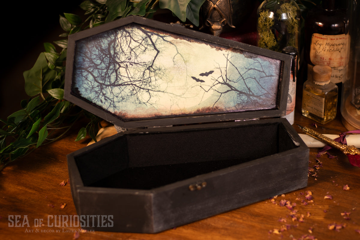 Temple of love - Large Wooden Coffin Trinket/Jewellery Box