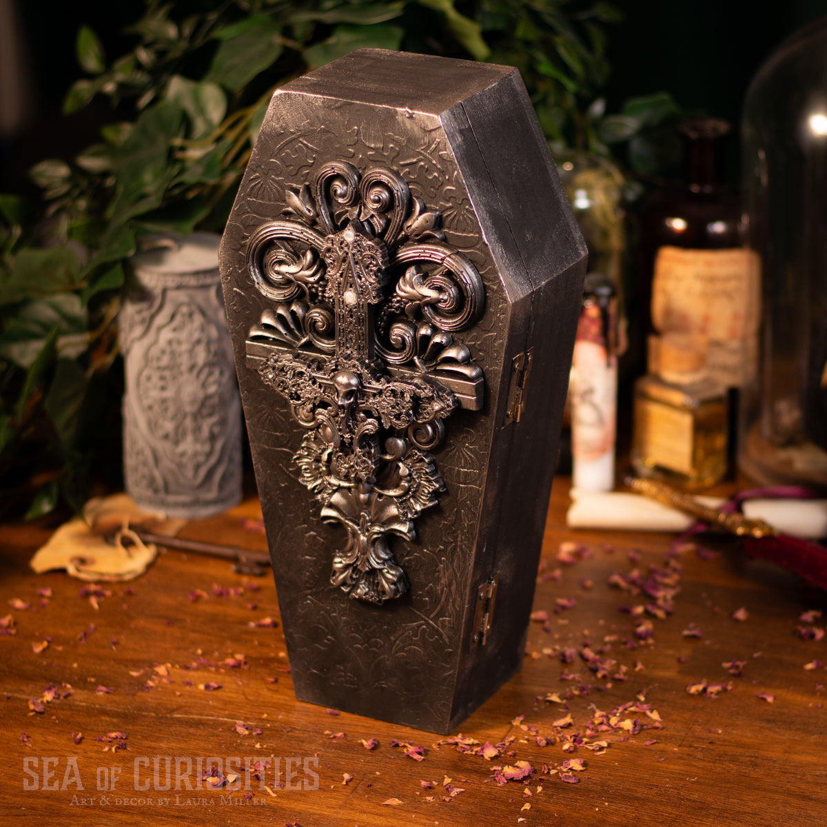 The dark caress - Large Wooden Coffin Trinket/Jewellery Box