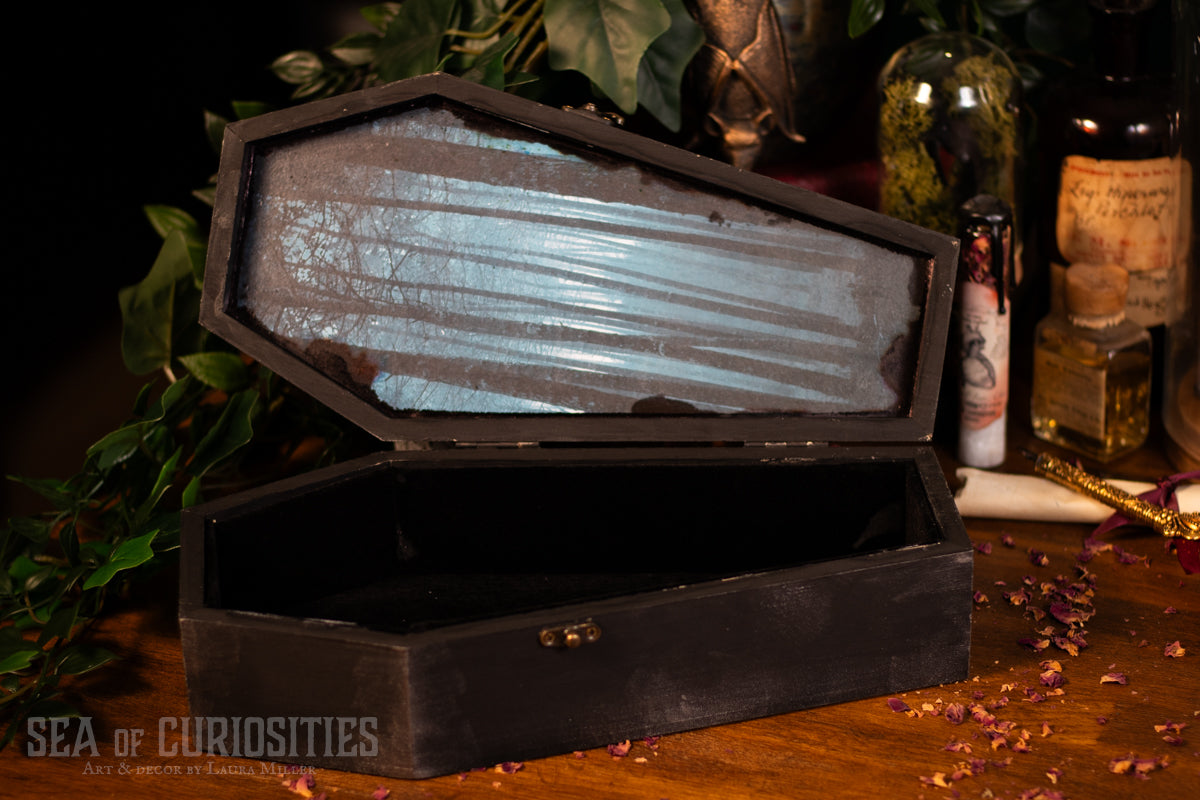 The dark caress - Large Wooden Coffin Trinket/Jewellery Box