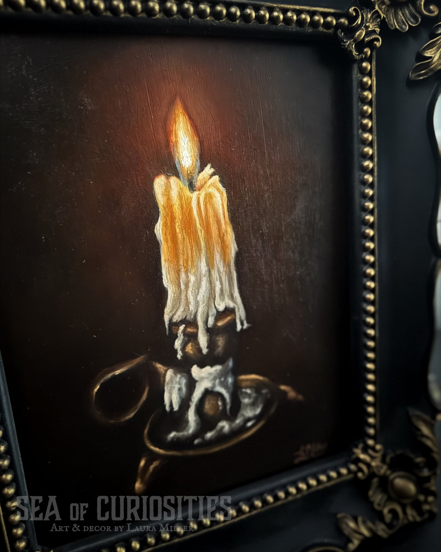 "Kindle" - Framed Original 8" x 10" Oil Painting of a Candle in Gothic & Baroque style