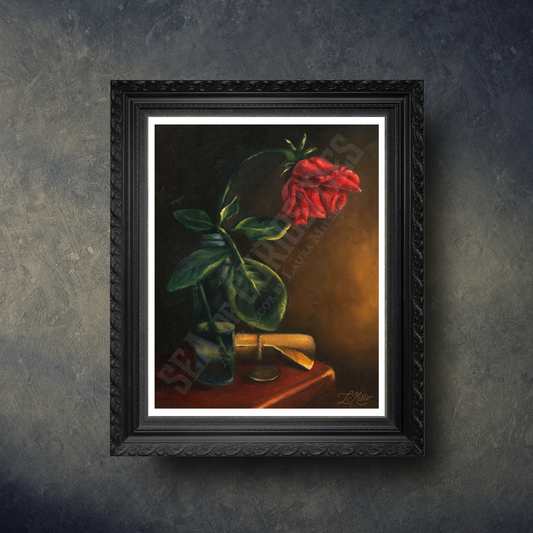 "Memory"  Fine Art Print of a Wilting Rose Still Life Painting in Gothic & Baroque style
