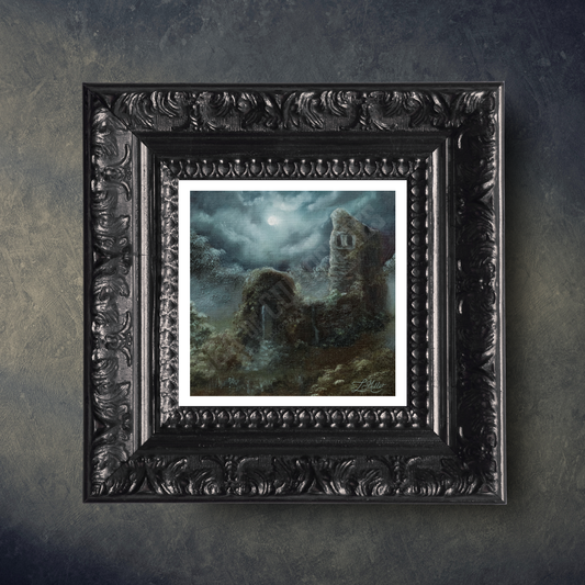 "Overgrown Ruins in the Moonlight"  Fine Art Print of Medieval Ruins Landscape Painting