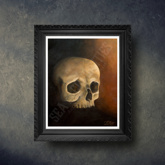"Skull"  Fine Art Print of a Human Skull Still Life Painting in Gothic & Baroque style