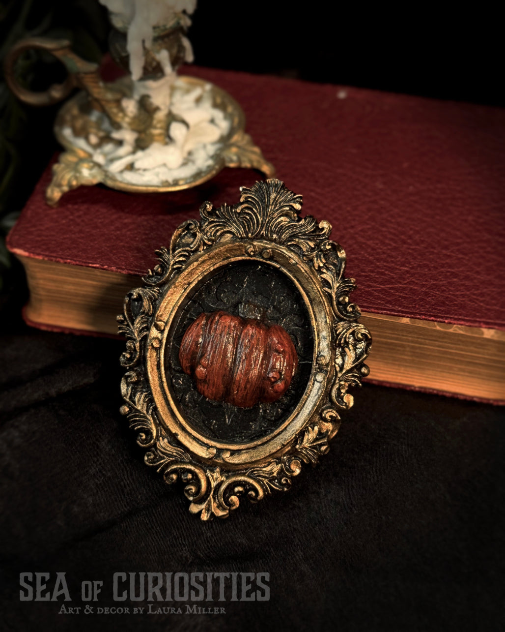 Pumpkin Gothic Framed Wall Art – Small gold Frame